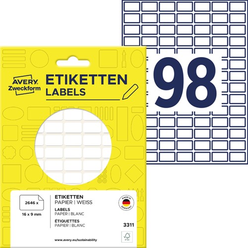 Etiket Avery 3311 16x9mm wit 2646st 27 Vel-2