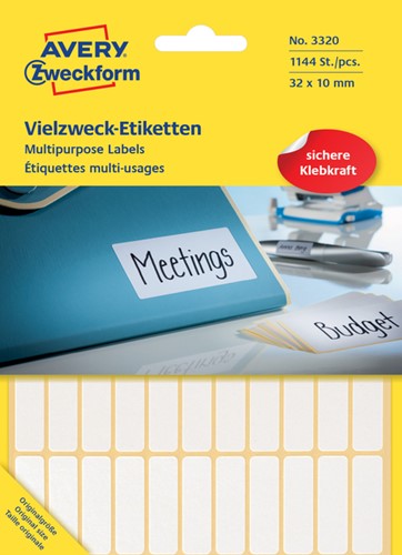Etiket AZ 3320 32x10mm wit 1144stuks 26 Vel