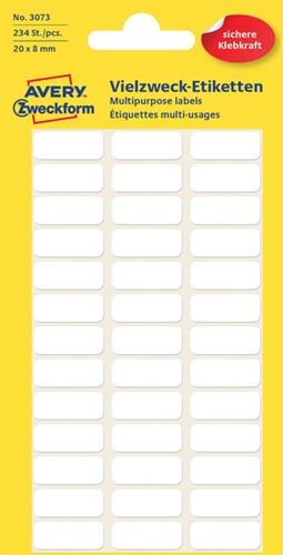 Etiket Avery 3073 20x8mm wit 234st 6 Vel