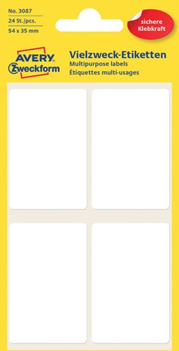Etiket Avery 3087 54x35mm wit 24st 6 Vel