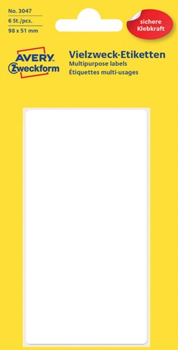 Etiket AZ 3047 98x51mm wit 6stuks 6 Vel