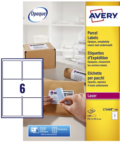 Etiket Avery L7166B 99.1x93.1mm blockout 600stuks 100 Vel