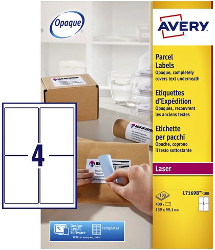 Etiket Avery L7169B 99.1x139mm blockout 400stuks 100 Vel