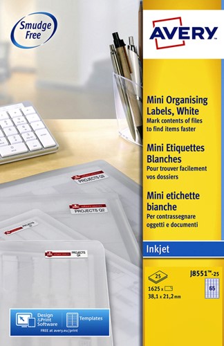 Etiket Avery J8551-25 38.1x21.2mm tr 1625st 25 Vel
