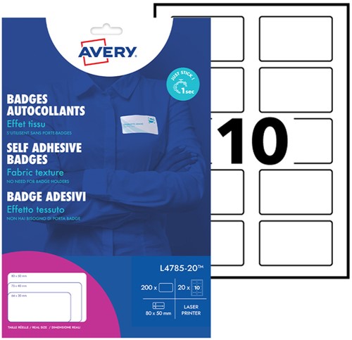 Naambadge etiket Avery L4785-20 80x50mm 200st 20 Vel-2