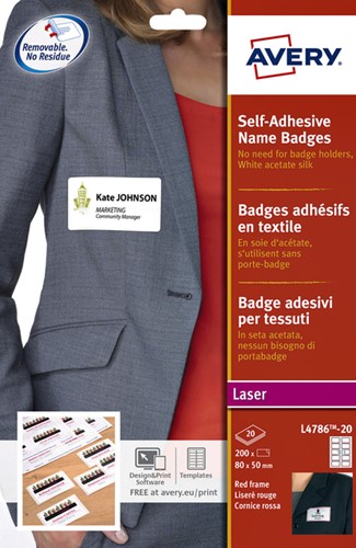 Naambadge etiket Avery L4786-20 80x50mm 200st rd 20 Vel-2