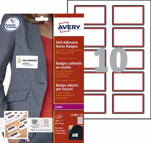 Naambadge etiket Avery L4786-20 80x50mm 200st rd 20 Vel