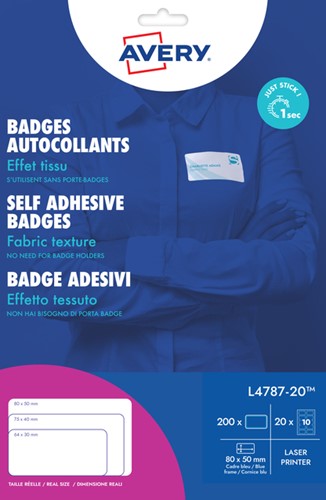 Naambadge etiket Avery L4787-20 80x50mm 200st bl 20 Vel