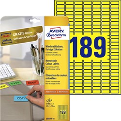 Etiket Avery L6037-20 25.4x10mm geel 3780stuks 20 Vel