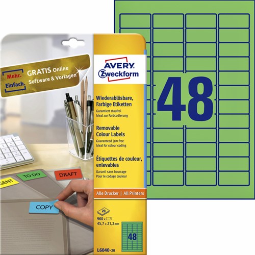 Etiket Avery L6040-20 45.7x21.2mm groen 960stuks 20 Vel