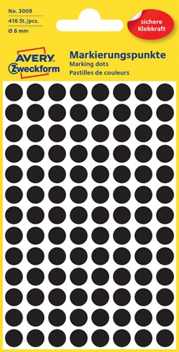 Etiket AZ 3009 rond 8mm zwart 416stuks 4 Vel