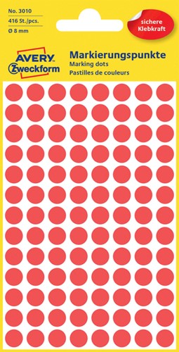 Etiket AZ 3010 rond 8mm rood 416stuks 4 Vel