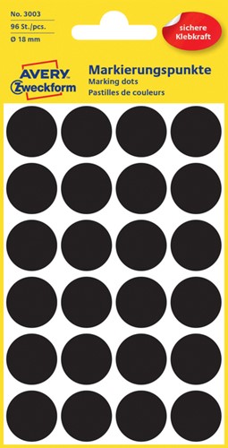 Etiket AZ 3003 rond 18mm zwart 96stuks 4 Vel