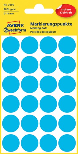 Etiket AZ 3005 rond 18mm blauw 96stuks 4 Vel