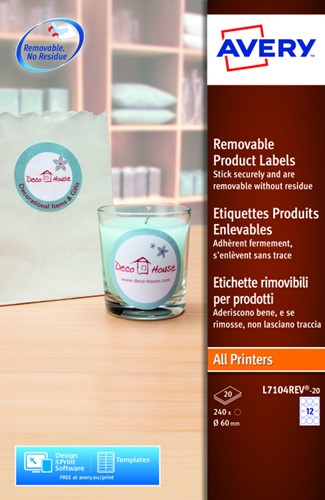 Etiket Avery L7104REV-20 60mm wit 240stuks 20 Vel