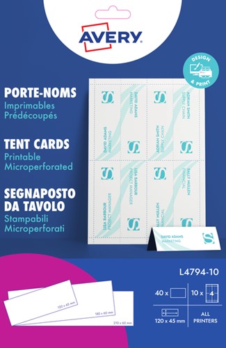 TENTKAART AVERY L4794-10 120X45MM WIT 40ST 10 Vel