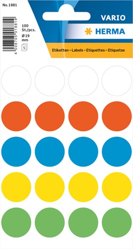 Etiket HERMA 1881 rond 19mm assorti 100stuks 5 Vel