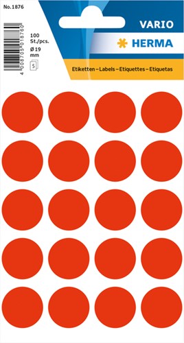 Etiket HERMA 1876 rond 19mm fluor rood 100stuks 5 Vel