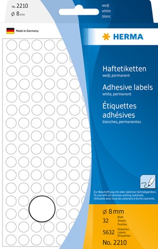 Etiket HERMA 2210 rond 8mm wit 5632stuks 32 Vel