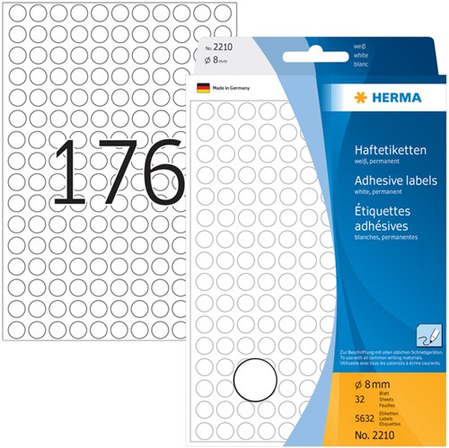 Etiket HERMA 2210 rond 8mm wit 5632st 32 Vel-2