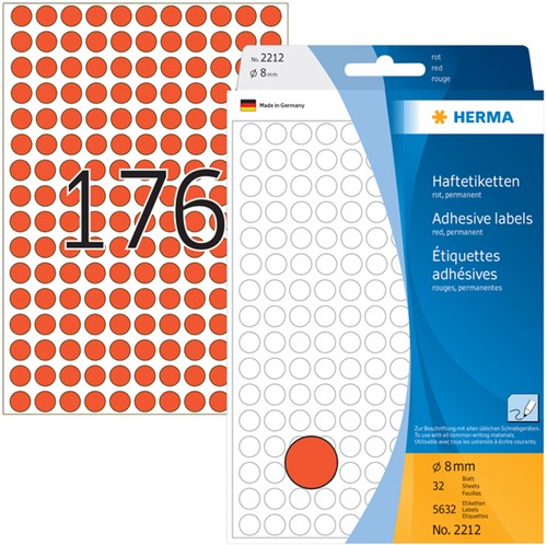 Etiket HERMA 2212 rond 8mm rood 5632stuks 32 Vel-2