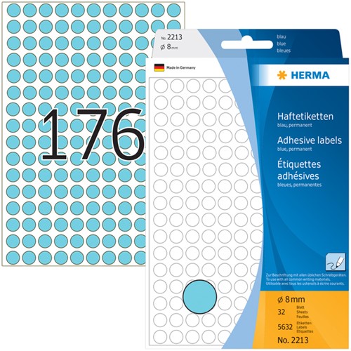 Etiket HERMA 2213 rond 8mm blauw 5632st 32 Vel-3