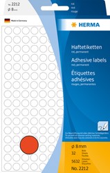 Etiket HERMA 2212 rond 8mm rood 5632stuks 32 Vel
