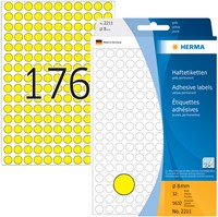 Etiket HERMA 2211 rond 8mm geel 5632st 32 Vel