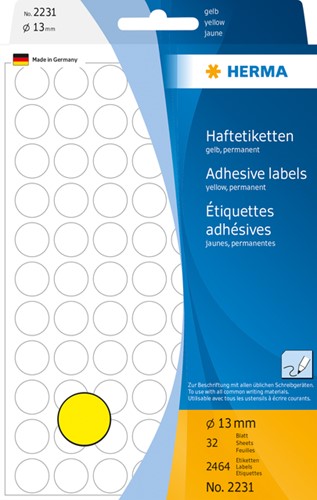 Etiket HERMA 2231 rond 13mm geel 2464stuks 32 Vel