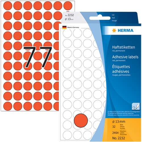 Etiket HERMA 2232 rond 13mm rood 2464st 32 Vel-3