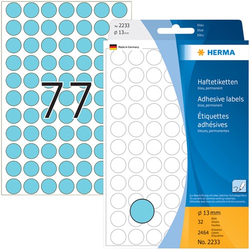 Etiket HERMA 2233 rond 13mm blauw 2464st 32 Vel-3