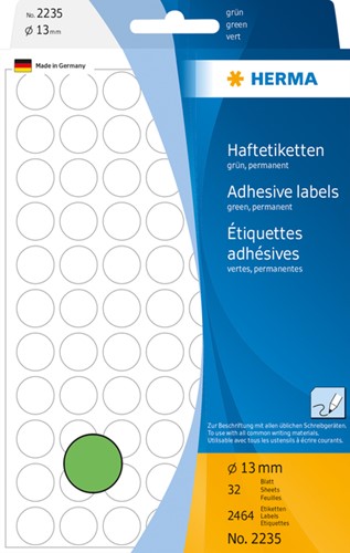Etiket HERMA 2235 rond 13mm groen 2464stuks 32 Vel