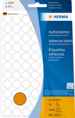Etiket HERMA 2234 rond 13mm fluor oranje 1848st 24 Vel