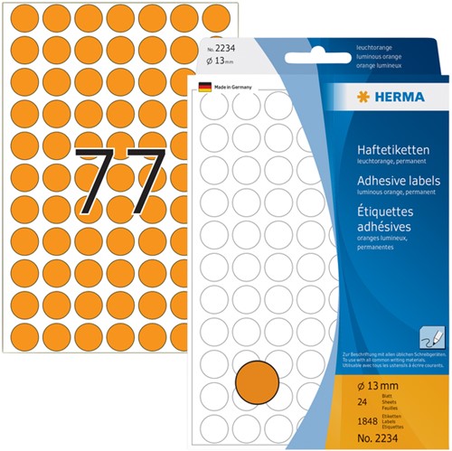 Etiket HERMA 2234 rond 13mm fluor oranje 1848stuks 24 Vel-3