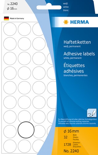 Etiket HERMA 2240 rond 16mm wit 1728stuks 32 Vel