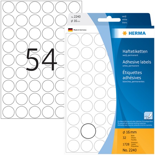 Etiket HERMA 2240 rond 16mm wit 1728stuks 32 Vel-2