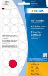 Etiket HERMA 2256 rond 19mm fluor rood 960stuks 24 Vel