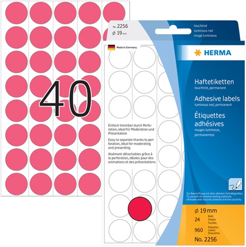Etiket HERMA 2256 rond 19mm fluor rood 960stuks 24 Vel-3