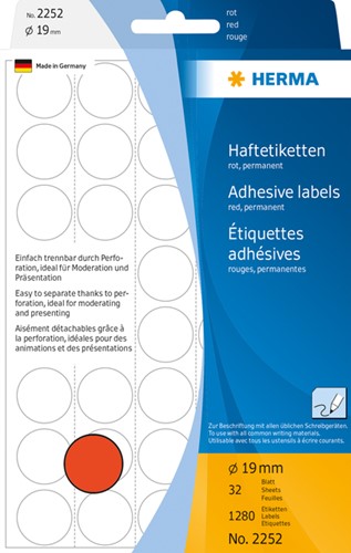 Etiket HERMA 2252 rond 19mm rood 1280stuks 32 Vel
