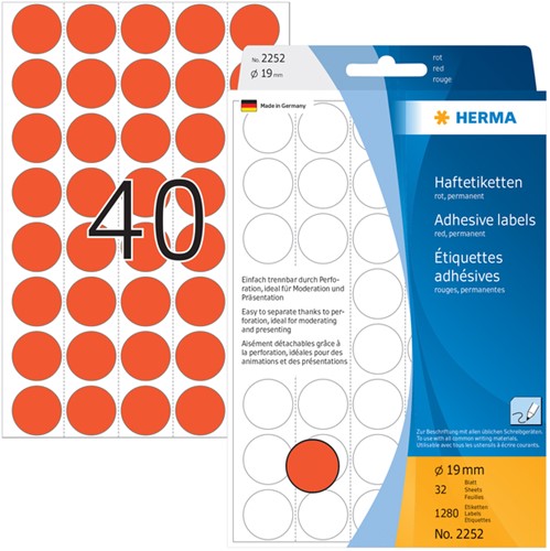 Etiket HERMA 2252 rond 19mm rood 1280st 32 Vel-3