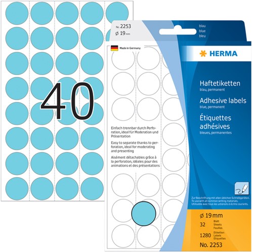 Etiket HERMA 2253 rond 19mm blauw 1280st 32 Vel-3