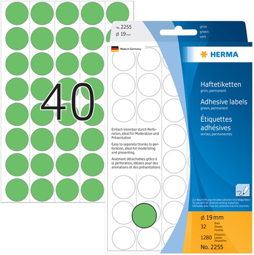 Etiket HERMA 2255 rond 19mm groen 1280stuks 32 Vel-3