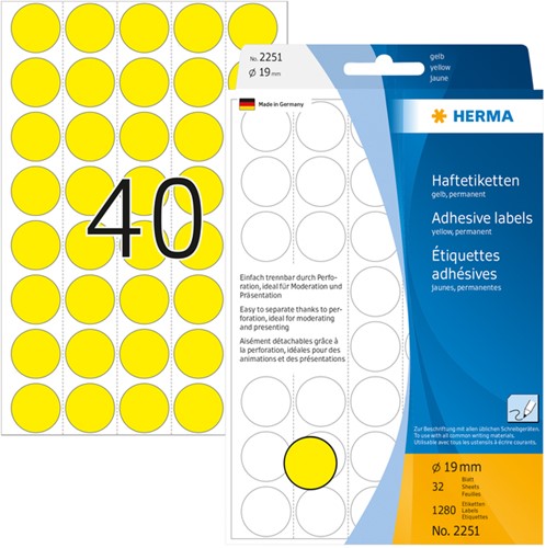 Etiket HERMA 2251 rond 19mm geel 1280stuks 32 Vel-3