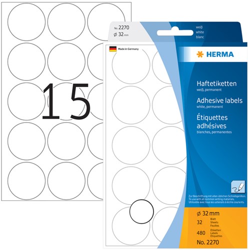 Etiket HERMA 2270 rond 32mm wit 480st 32 Vel-3