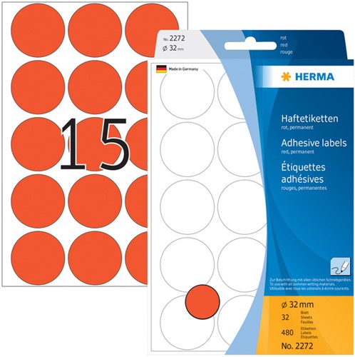 Etiket HERMA 2272 rond 32mm rood 480stuks 32 Vel-3