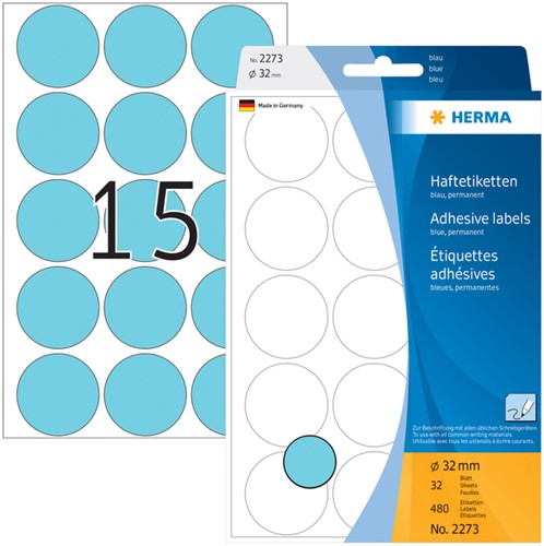 Etiket HERMA 2273 rond 32mm blauw 480stuks 32 Vel-3