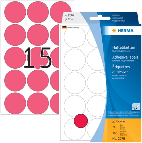 Etiket HERMA 2276 rond 32mm fluor rood 360stuks 24 Vel-2