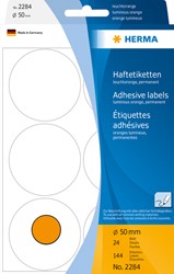 Etiket HERMA 2284 rond 50mm fluor oranje 144st 24 Vel