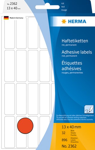 Etiket HERMA 2362 13x40mm rood 896stuks 32 Vel