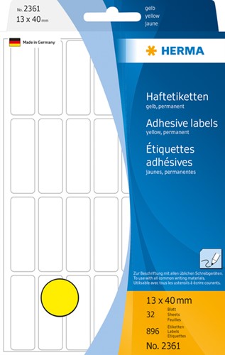 Etiket HERMA 2361 13x40mm geel 896stuks 32 Vel